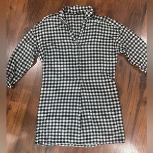 Zara Basic Gingham wool blend dress Sz XS black and cream